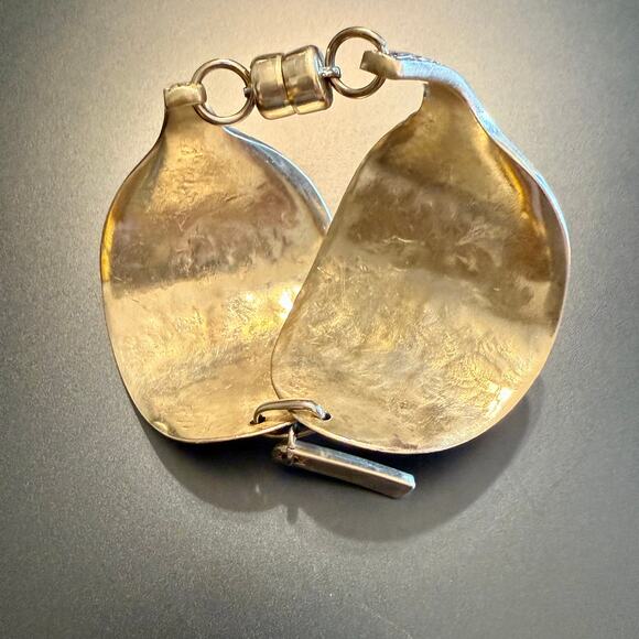 Artisan Bent Hammered Silverware Spoon Bracelet - Picture 10 of 11
